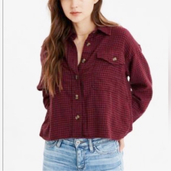 American Eagle Outfitters Tops - American Eagle Outfitters Burgundy Flannel Button-Down Shirt